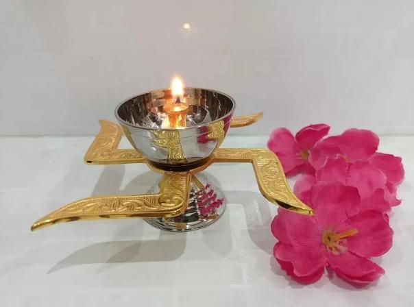 Glass Brass Swastik Diya