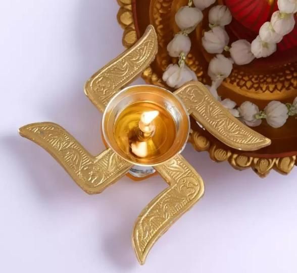 Glass Brass Swastik Diya