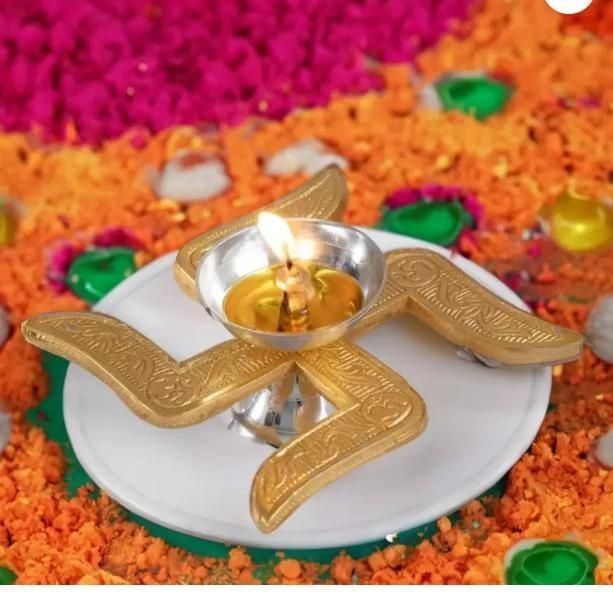 Glass Brass Swastik Diya