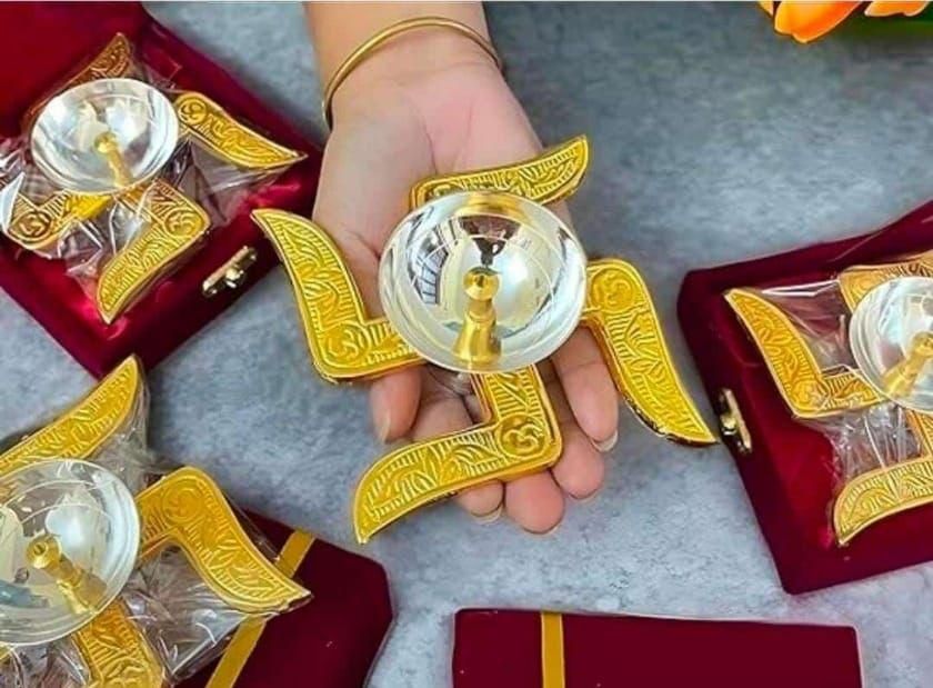 Glass Brass Swastik Diya